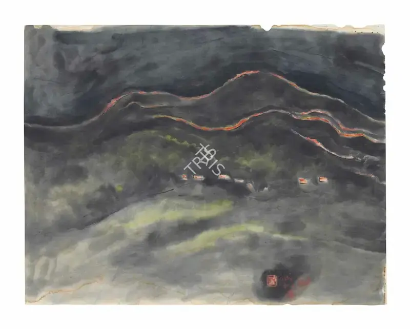 Bose, Nandalal (Artist). Untitled (Hills with Huts), 1959 | Drawing, 2016 · Christie's