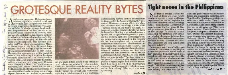 Utpal K. Banerjee (Reporter), Grotesque Reality Bites, 2001, Newspaper Clipping