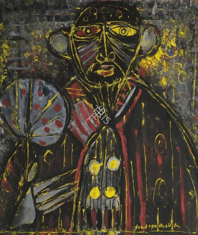Sunil Madhav Sen (Artist), A Man With A Fan, 1951, Painting