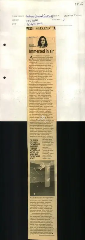 Bharati Chaturvedi (Reporter), Immersed in Air, 2009, Newspaper Clipping