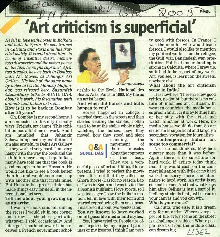 Anand Shinde (Reporter), Art Criticism is Superficial, 2005, Newspaper clipping
