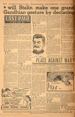 Khwaja Ahmad Abbas (Columnist), Will Stalin Make One Grand Gandhian Gesture by Declaring, 1951, Essay