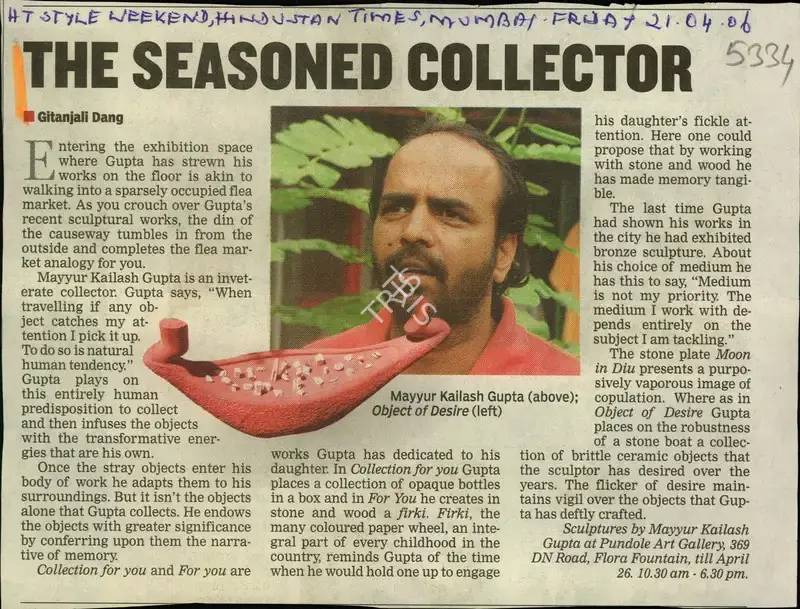 Gitanjali Dang (Reporter), The Seasoned Collector, 2006, Newspaper Clipping
