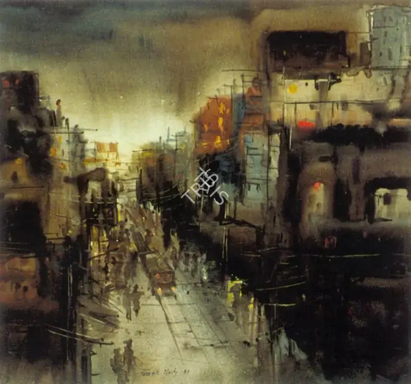 Paresh Maity (Artist), Calcutta Street Scene, 1989, Painting