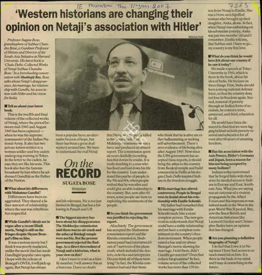 Western Historians are Changing their Opinion on Netaji's Association with Hitler, 2007, Newspaper Clipping