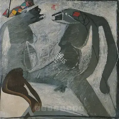 Rameshwar Broota (Artist), Fighting Shadows, 1975, Painting