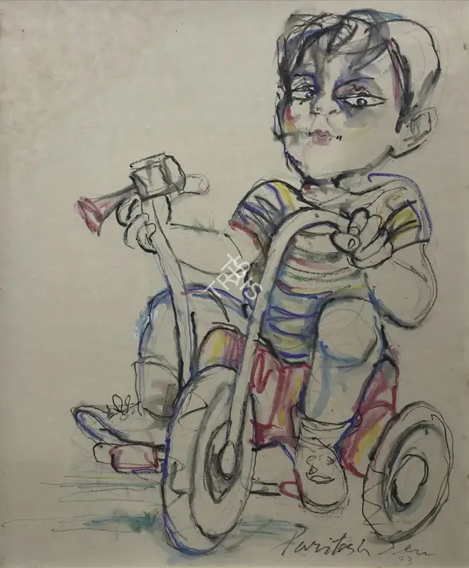 Paritosh Sen (Artist), Untitled (Boy on Tricycle), 1993, Drawing
