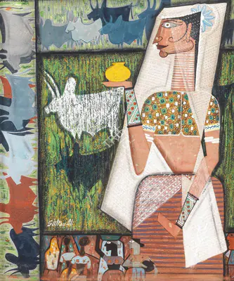 Ali, J. Sultan (Artist). The Milkmaid, 1958 | Painting, Bon.Lon/25.10.21, 2021 · Bonhams