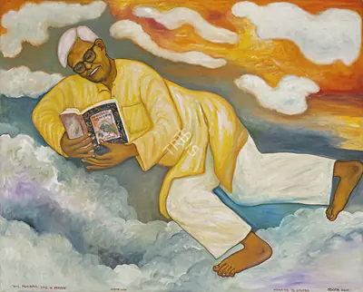 Chowdhury, Jogen (Artist). His Peaceful Life in Heaven - Homage to Bhupen, 2013 | Painting, AG.Onl/28.12.22, 2022 · Asta Guru