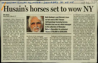 Ella Datta (Reporter), Husain's Horses Set to Wow NY, 2006, Newspaper Clipping