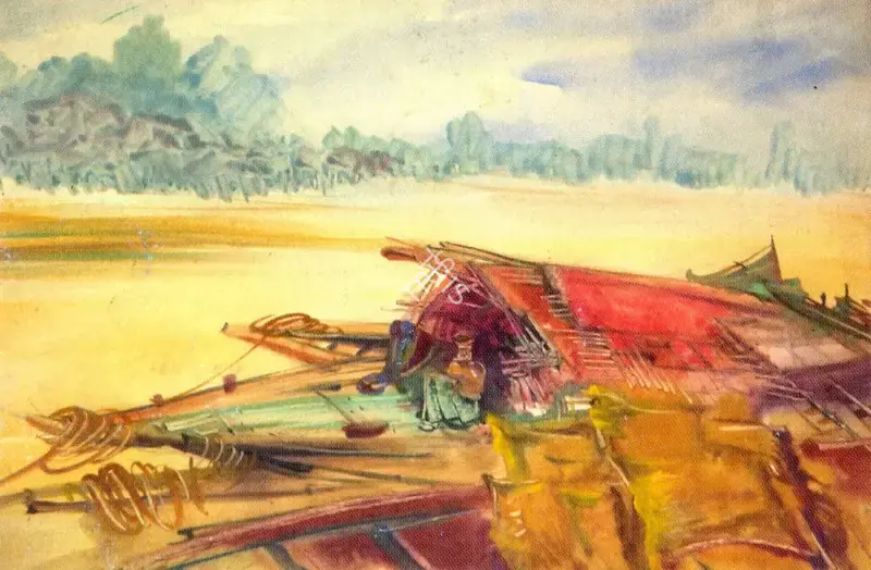 Gopal Ghose (Artist), At The Riverside, 1952, Painting