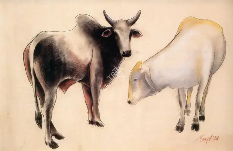 Manjit Bawa (Artist), Cows, 1994, Drawing