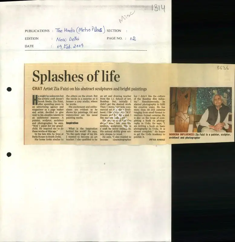 Irfan Ahmad (Reporter), Splashes of Life, 2009, Newspaper Clipping