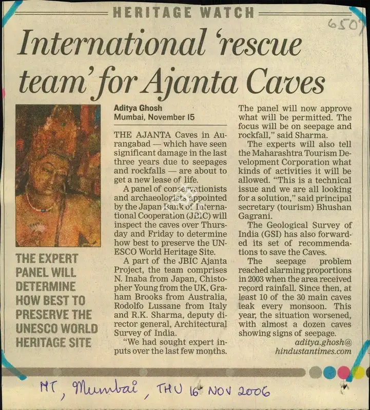 Aditya Ghosh (Reporter), International 'Rescue team' for Ajanta Caves, 2006, Newspaper Clipping