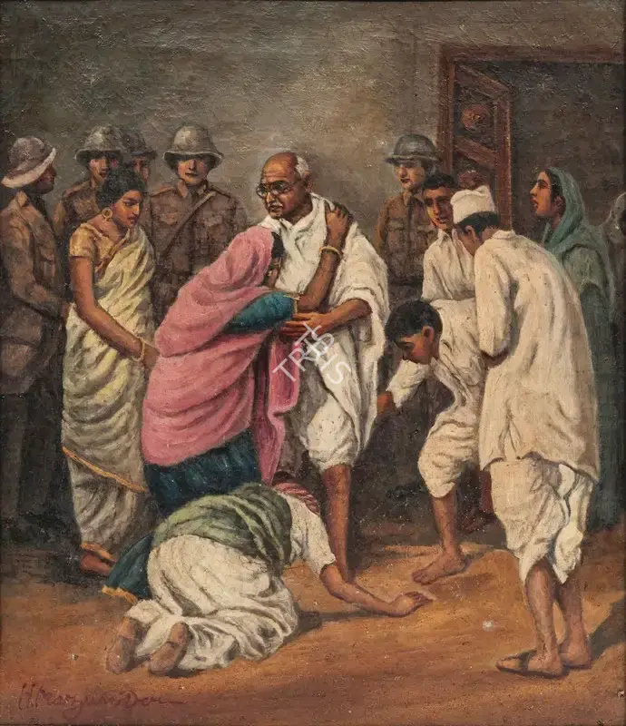 Hemendranath&nbsp;Mazumdar (Artist), Arrest of Gandhiji at Mani Bhavan in 1932, 1933, Painting
