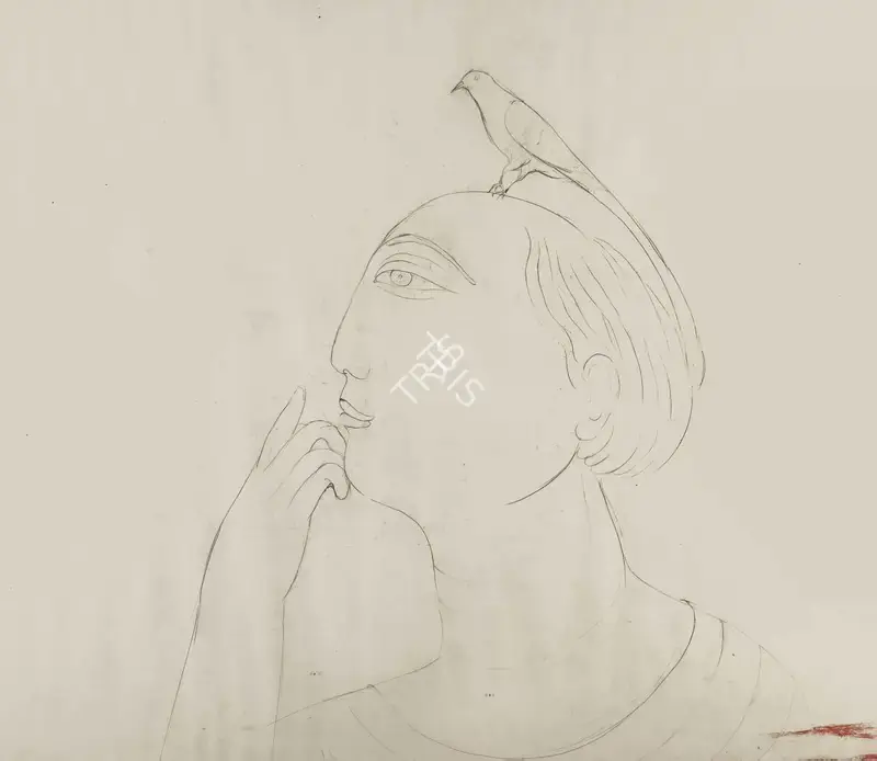 Manjit Bawa (Artist), Untitled (Man and Bird), 1989, Drawing