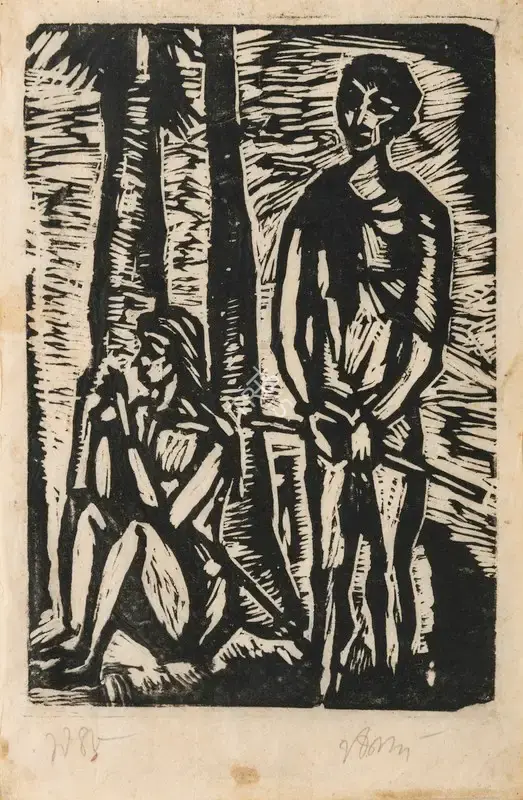 B.B. Mukherjee (Artist), Massage Boy, 1948, Graphic Art