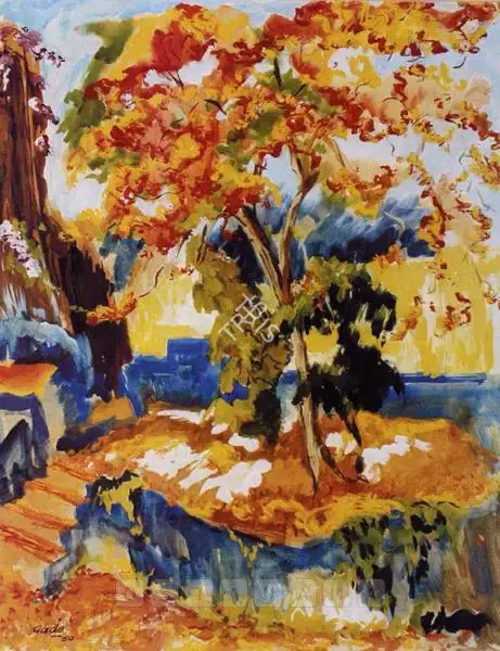 H.A. Gade (Artist), Gub Moher From Mrs. Clark's Garden, Bombay, 1950, Painting