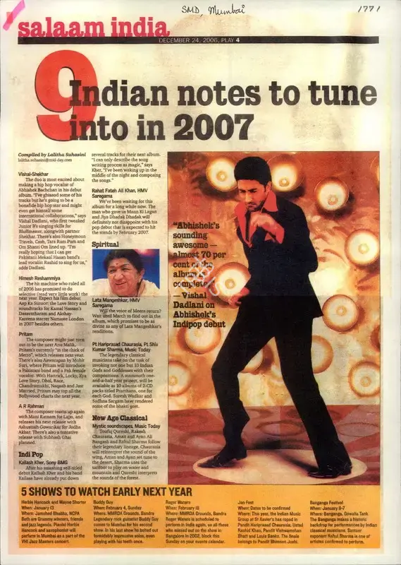 Lalitha Suhasini (Reporter), 9 Indian notes to tune into in 2007, 2006, Newspaper Clipping
