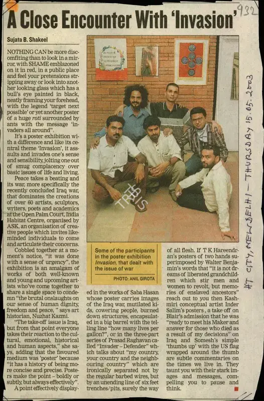 Sujata B. Shakeel (Reporter), A Close Encounter with 'Invasion', 2003, Newspaper Clipping