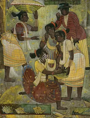 Laxman Pai (Artist), A Market Scene, 1948, Painting