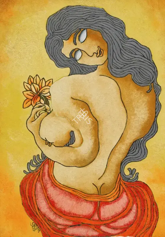 Prokash Karmakar (Artist), Untitled (Woman with Flower), 2005, Painting