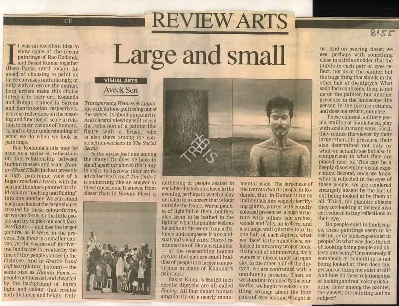 Aveek Sen (Reporter), Large and Small, 2008, Newspaper Clipping