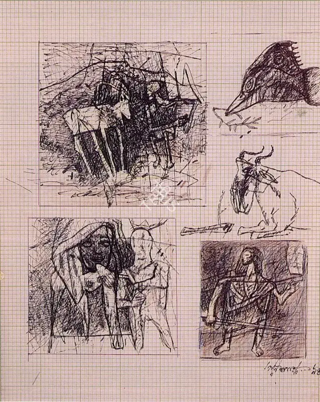 Ganesh Haloi (Artist), Sketches, 1994, Drawing
