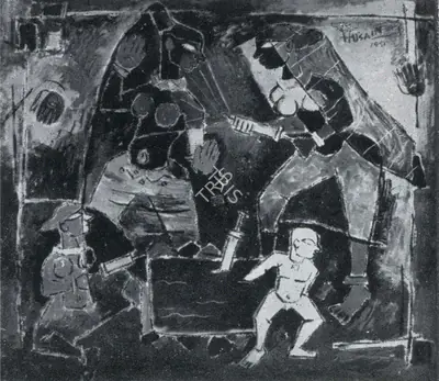 M.F. Husain (Artist), Holi, 1951, Painting