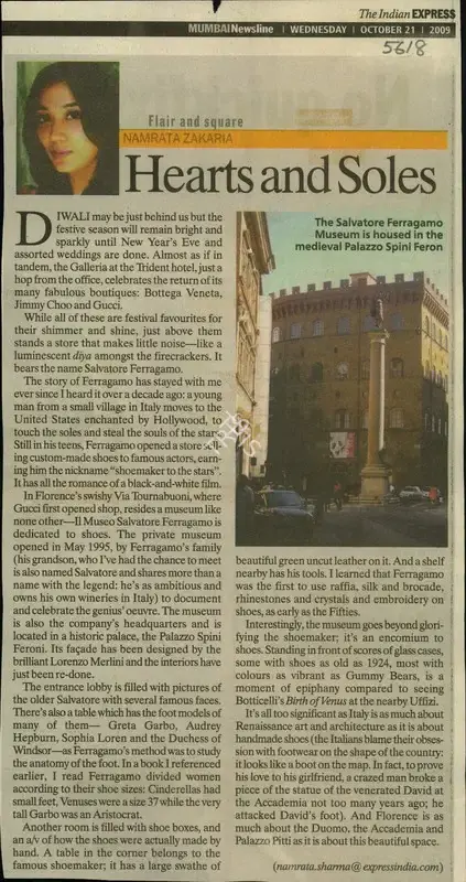 Namrata Zakaria (Reporter), Hearts And Soles, 2009, Newspaper Clipping