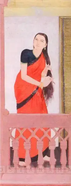 Sushil Sen (Artist), A Woman Combing Her Hair, Painting