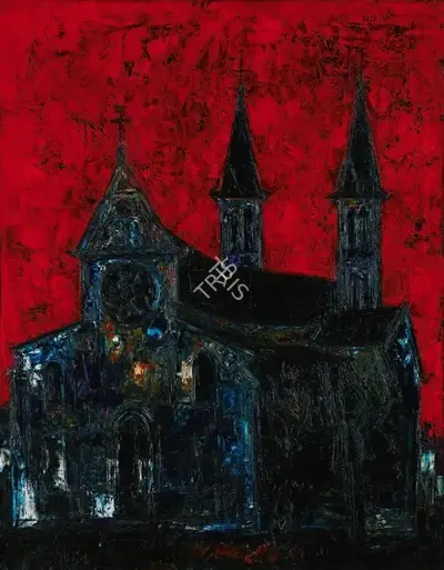 S.H. Raza (Artist), Church at Meulan, 1956, Painting