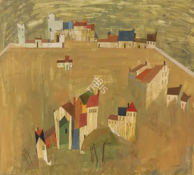 Raza, S.H. (Artist). Cagnes-Sur-Mer. Gouache and ink on cardboard, 1952 | Painting | FineArts | 00641525