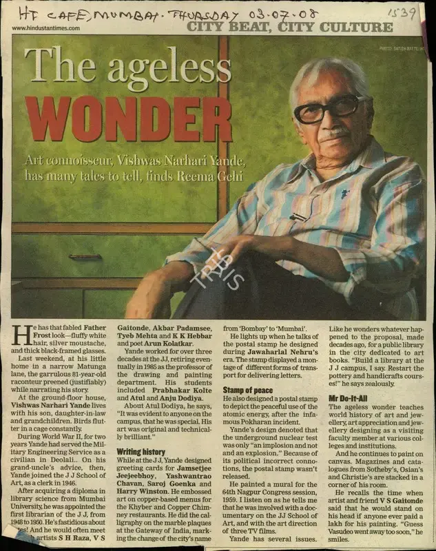 Reema Gehi (Reporter), The Ageless Wonder, 2008, Newspaper Clipping