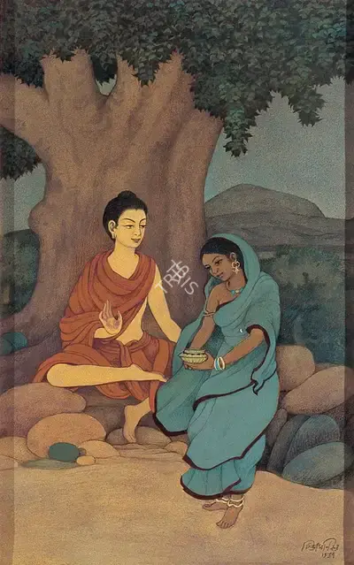 Chintamoni Kar (Artist), Buddha and Sujata, 1934, Painting