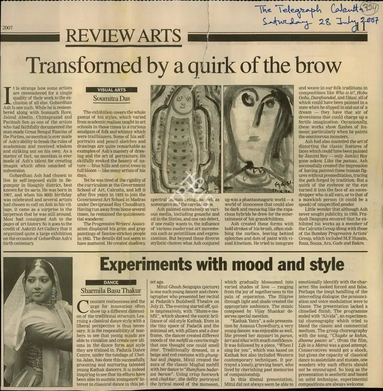 Soumitra Das (Reporter), Transformed by a Quirk of the Brow, 2007, Newspaper Clipping