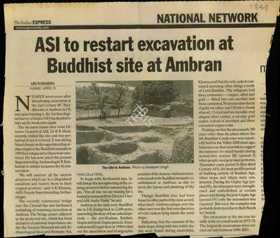 Arun Sharma (Reporter), ASI to restart excavation at Buddhist site at Ambran, Newspaper Clipping