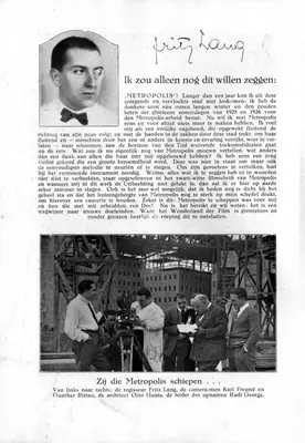 Erich Pommer (Producer), Metropolis, 1927, Film Programme