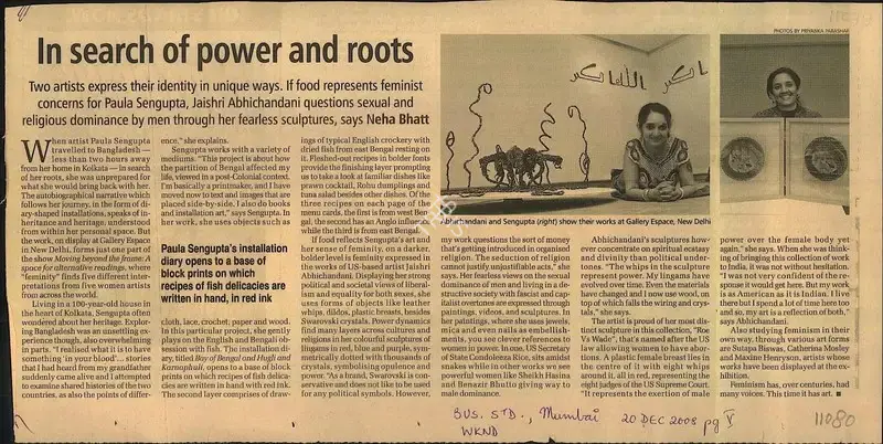 Neha Bhatt (Writer), In Search of Power and Roots, 2008, Newspaper Clipping