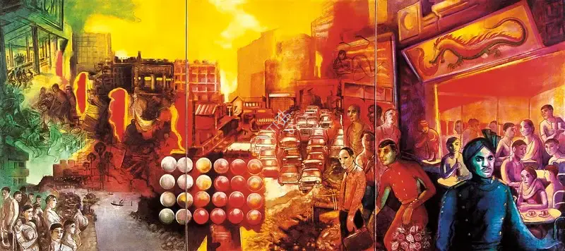 Srilekha Sikander (Artist), Red Lights Flashing, 2002, Painting