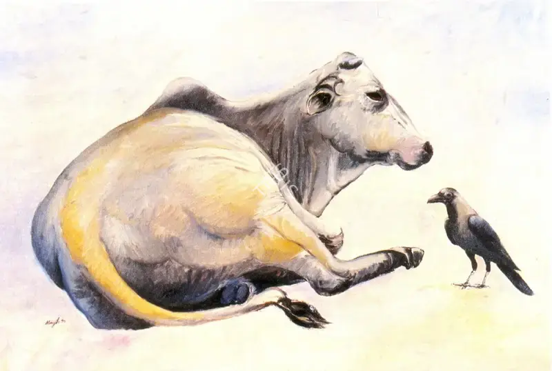 Manjit Bawa (Artist), Cow and the Crow, 1990, Painting