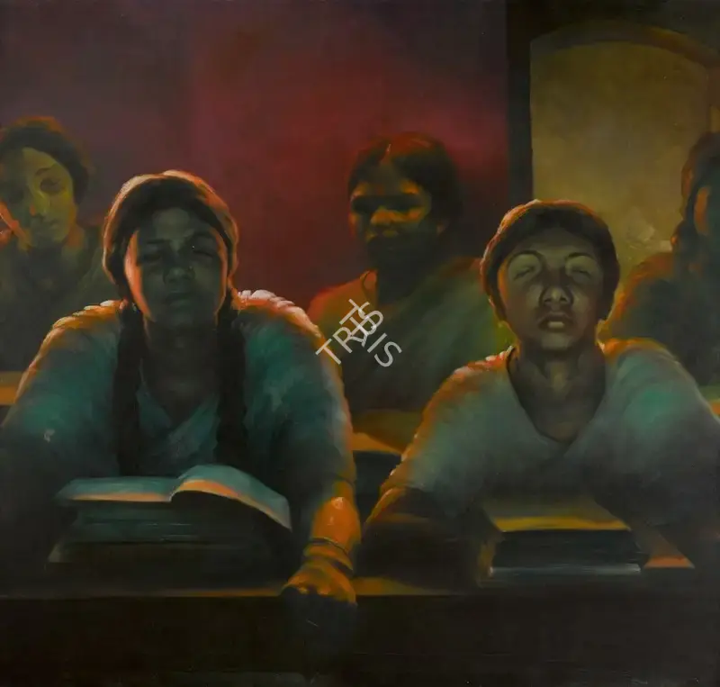 Bikash Bhattacharjee (Artist), Evening Class, 1985, Painting