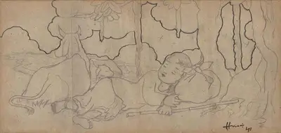 M.F. Husain (Artist), Untitled, 1941, Drawing
