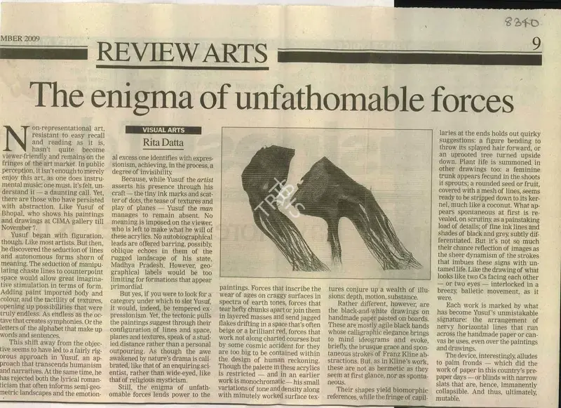 Rita Datta (Reporter), The Enigma of Unfathomable forces, 2009, Newspaper Clipping