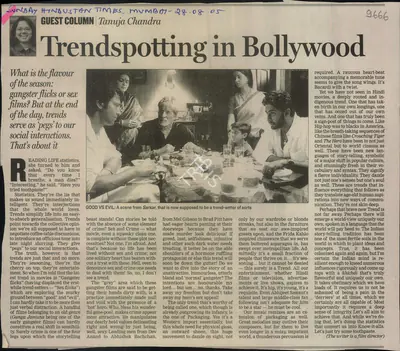 Tanuja Chandra (Writer), Trendspotting in Bollywood, 2005, Newspaper Clipping