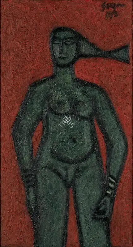 F.N. Souza (Artist), Standing nude, 1952, Painting