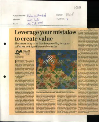 Kishore Singh (Reporter), Leverage Your Mistakes to Create Value, 2009, Newspaper Clipping