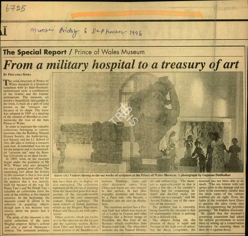 Priyanka Sinha (Reporter), From a Military Hospital to a Treasury of art, 1996, Newspaper Clipping