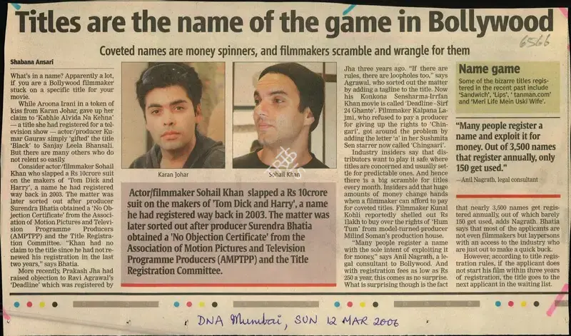 Shabana Ansari (Reporter), Titles are the name of the game in Bollywood, 2006, Newspaper Clipping