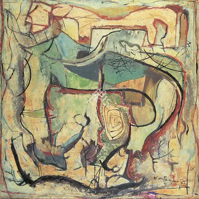 L. Munuswamy (Artist), Animals in Composition, 1962, Painting